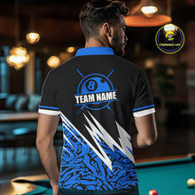 Load image into Gallery viewer, Personalized 8 Ball Billiard Jersey For Men Custom Black And Blue Pool Team Shirt Polo &amp; 1/4 Zip TDM5339