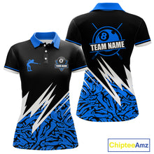 Load image into Gallery viewer, Personalized 8 Ball Billiard Jersey For Women Custom Black And Blue Pool Team Shirt Polo &amp; 1/4 Zip TDM5339