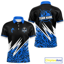 Load image into Gallery viewer, Personalized 8 Ball Billiard Jersey For Men Custom Black And Blue Pool Team Shirt Polo &amp; 1/4 Zip TDM5339