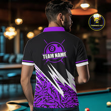 Load image into Gallery viewer, Personalized 8 Ball Billiard Jersey For Men Custom Black And Purple Pool Team Shirt Polo &amp; 1/4 Zip TDM5340