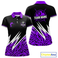 Load image into Gallery viewer, Personalized 8 Ball Billiard Jersey For Women Custom Black And Purple Pool Team Shirt Polo &amp; 1/4 Zip TDM5340