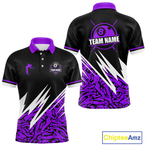 Personalized 8 Ball Billiard Jersey For Men Custom Black And Purple Pool Team Shirt Polo & 1/4 Zip TDM5340