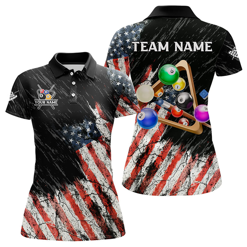 Personalized Retro Grunge American Flag Women Billiard Shirts Custom 3D Pool Ball Billiard Jerseys TDM3350