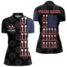 Load image into Gallery viewer, American Flag Black Darts Polo &amp; Quarter Zip Shirt Custom Women Dart Shirts Patriotic Dart Jerseys TDM3355