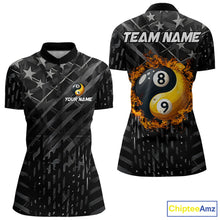 Load image into Gallery viewer, Black US Flag Ying And Yang 8 Ball &amp; 9 Ball Custom Billiard Shirts For Women Funny Billiard Jerseys  TDM3357