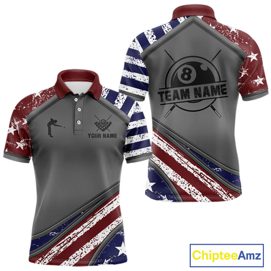 Personalized American Flag 8 Ball Billiard Shirt For Men Custom Patriotic Pool Team Jersey TDM5607