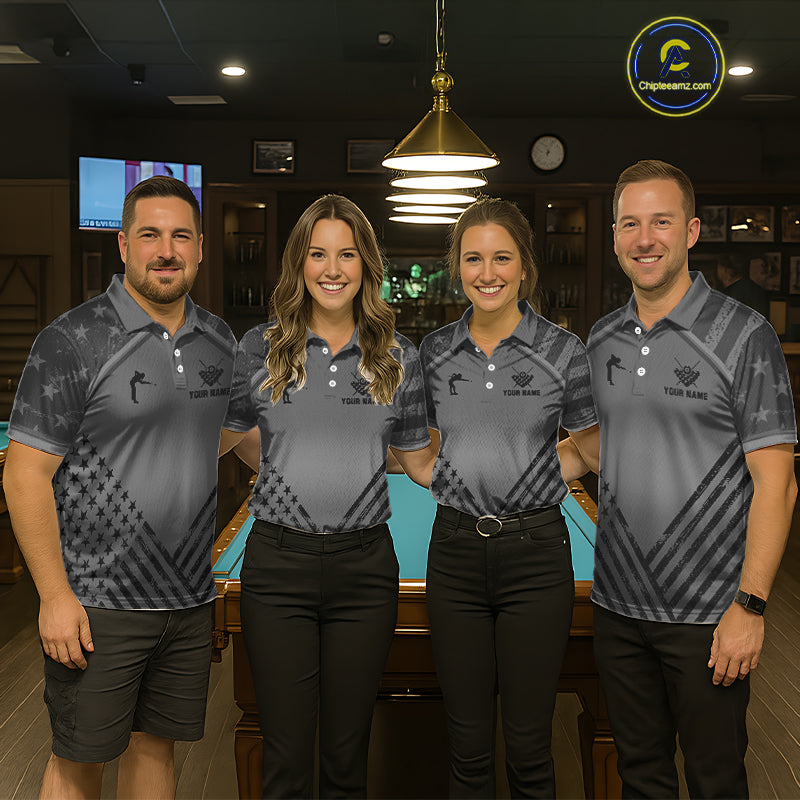Personalized Grey US Flag 8 Ball Billiard Shirt For Women Custom Billiard Team Shirt, Pool Jerseys TDM5608