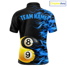Load image into Gallery viewer, Blue Flaming 8 &amp; 9 Ball Yin-Yang Billiard Shirt For Men Custom Pool Team Jersey Polo &amp; 1/4 Zip TDM5984