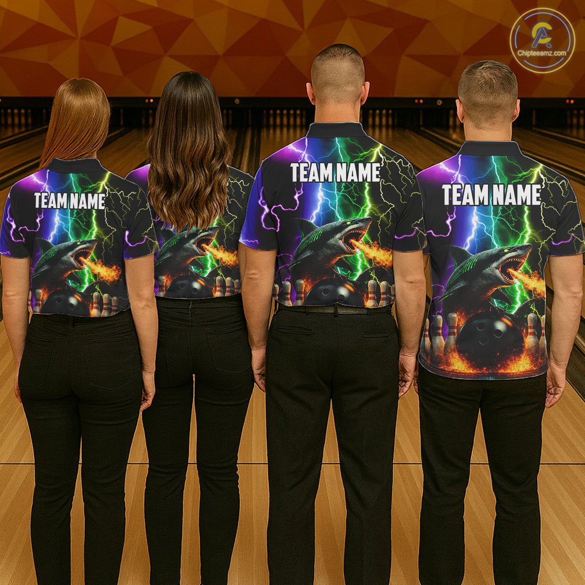 Colorful Lightning Shark Bowling Jersey For Women Custom Bowling Shirt Team Polo & Quarter Zip TDM5988