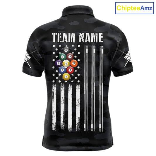 Personalized Camouflage US Flag Billiard Shirt For Men, 9 Ball Pool Team Jersey Polo & 1/4 Zip TDM5992