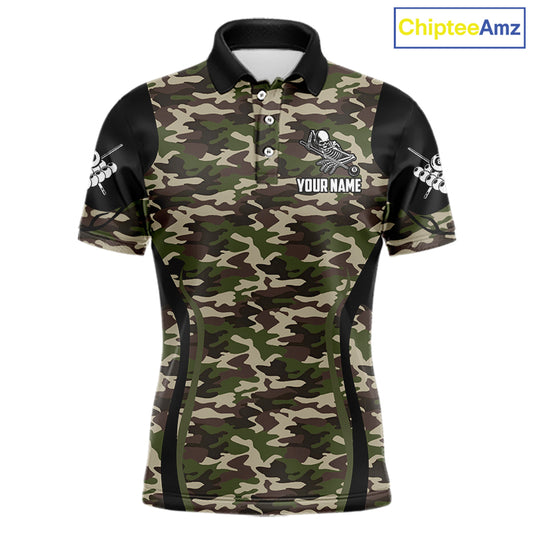 Personalized Green Camo Skull Billiard Shirt For Men, 8 Ball Billiard Team Jersey Polo & 1/4 Zip TDM5993