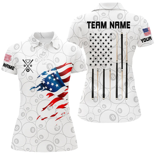 Personalized American Flag White Billiard Women Shirts Custom Patriotic Billiard Jerseys TDM1556