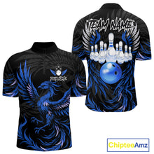 Load image into Gallery viewer, Black and blue phoenix wings bowling quarter zip shirt for men.