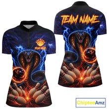 Load image into Gallery viewer, Blue lightning cobra bowling quarter zip shirt for women, custom bowling league jersey.