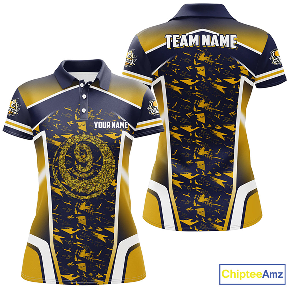 Personalized Name Yellow 9 Ball Pool Abstract Billiard Shirts For Women Team League Billiard Jerseys TDM2147