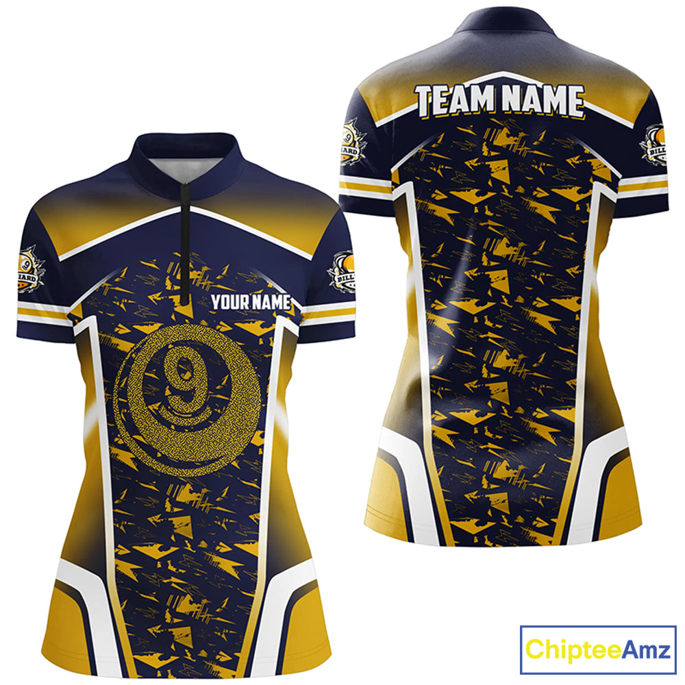 Personalized Name Yellow 9 Ball Pool Abstract Billiard Shirts For Women Team League Billiard Jerseys TDM2147