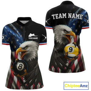 American Flag Eagle 8 Ball & 9 Ball Billiard Shirt For Women Custom Patriotic Billiard Jersey TDM4477