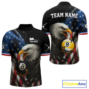 American Flag Eagle 8 Ball & 9 Ball Billiard Shirt For Men Custom Patriotic Billiard Jersey TDM4477
