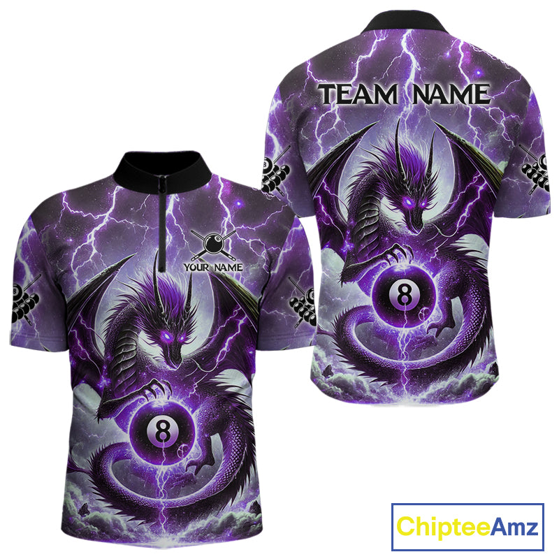 Personalized Purple Thunder Lightning Dragon Billiard Shirt For Men, Best 8 Ball Pool Team Jersey TDM4482