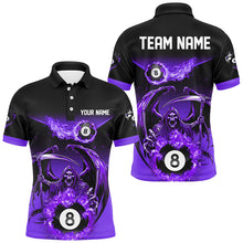 Load image into Gallery viewer, Purple Death Skeleton Flame 8 Ball Pool Billiard Shirts For Men Custom Billiard League Team Jerseys TDM2647