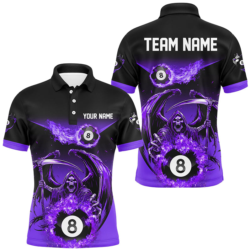 Purple Death Skeleton Flame 8 Ball Pool Billiard Shirts For Men Custom Billiard League Team Jerseys TDM2647