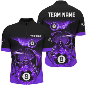 Purple Death Skeleton Flame 8 Ball Pool Billiard Shirts For Men Custom Billiard League Team Jerseys TDM2647