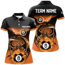 Load image into Gallery viewer, Orange Death Skeleton Flame 8 Ball Pool Billiard Shirts For Women Custom Billiard League Team Jerseys TDM2648