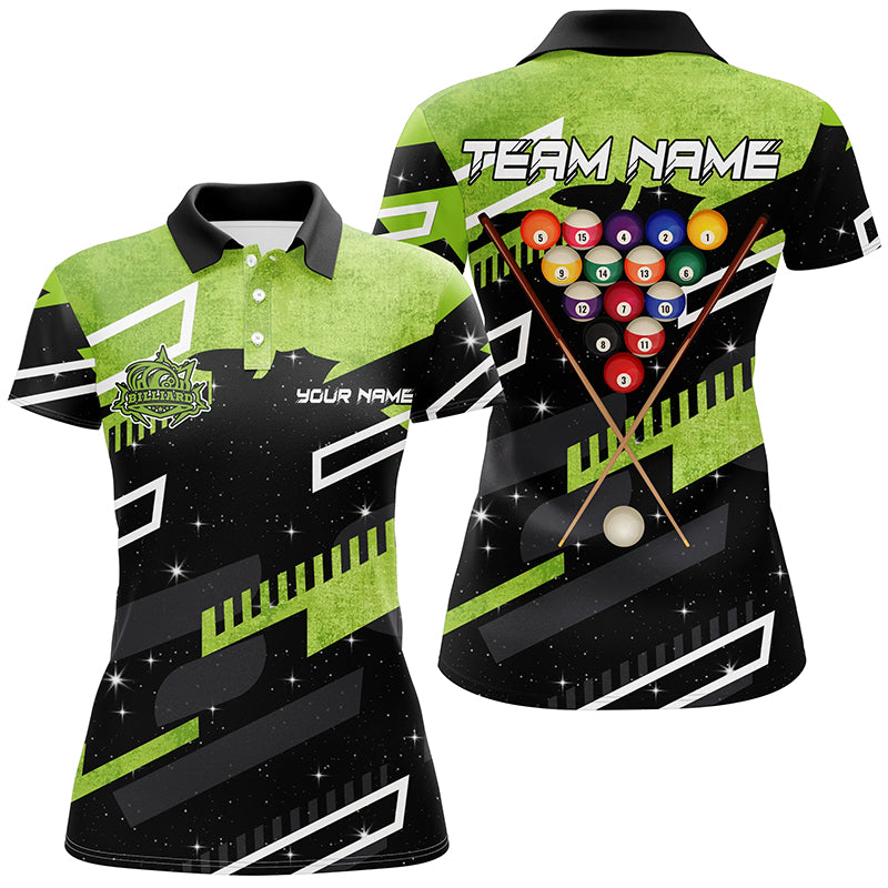 Personalized Green 8 Ball Galaxy Billiards Polo Shirts For Women Custom 3D Billiard Jerseys Shirts TDM0465