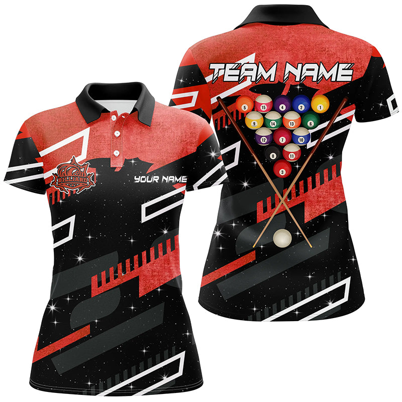 Personalized Red 8 Ball Galaxy Billiards Polo Shirts For Women Custom 3D Billiard Jerseys Shirts TDM0466
