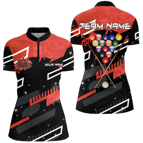 Personalized Red 8 Ball Galaxy Billiards Women Quarter-Zip Shirts Custom Billiard Jerseys TDM0466
