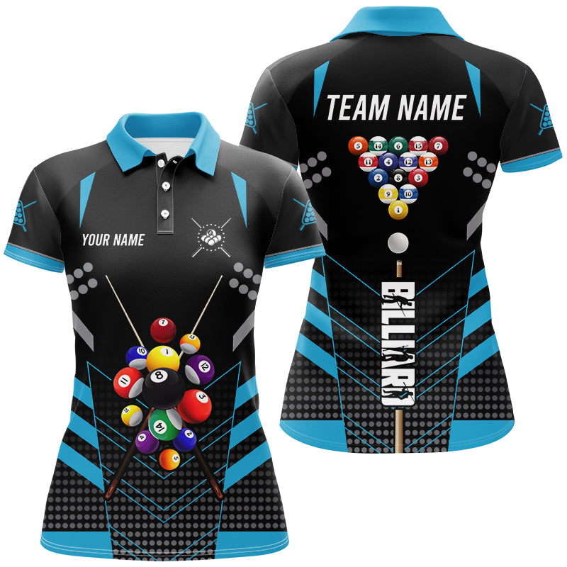 Black And Blue Billiard Jerseys Halftone Pattern Custom Women Billiard Shirts, Billiard Team Uniform TDM2892