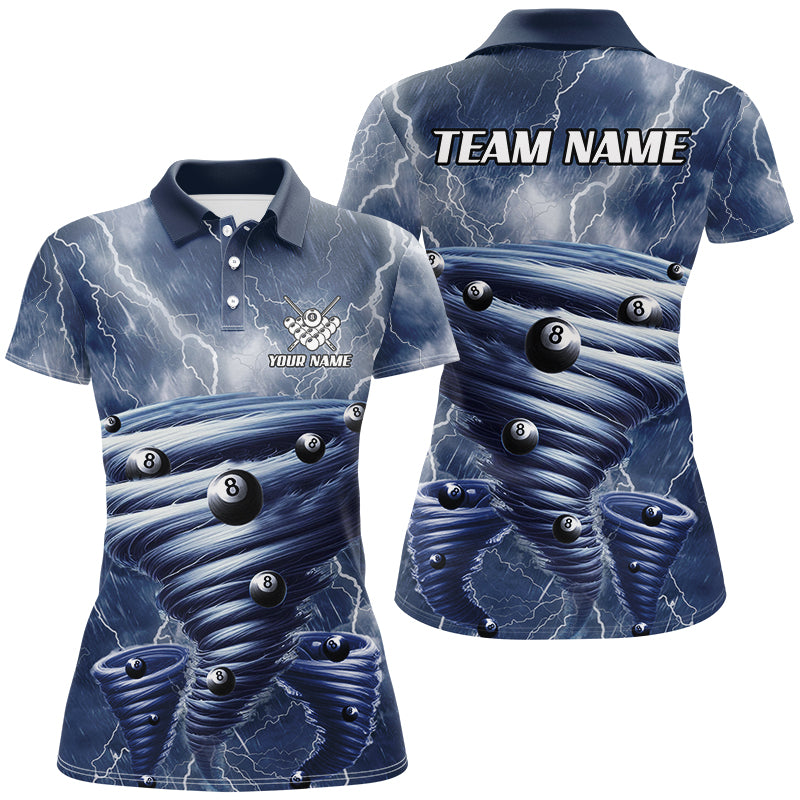 Blue Thunder Lightning Custom Storm Billiard Shirts For Women, 8 Ball Billiard Pool Team Jerseys TDM2895