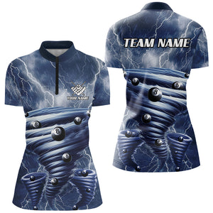 Blue Thunder Lightning Custom Storm Billiard Shirts For Women, 8 Ball Billiard Pool Team Jerseys TDM2895