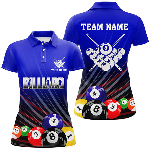 Personalized Blue Billiard Balls Polo Shirts For Women Custom Team Name Billiard Jerseys TDM0667