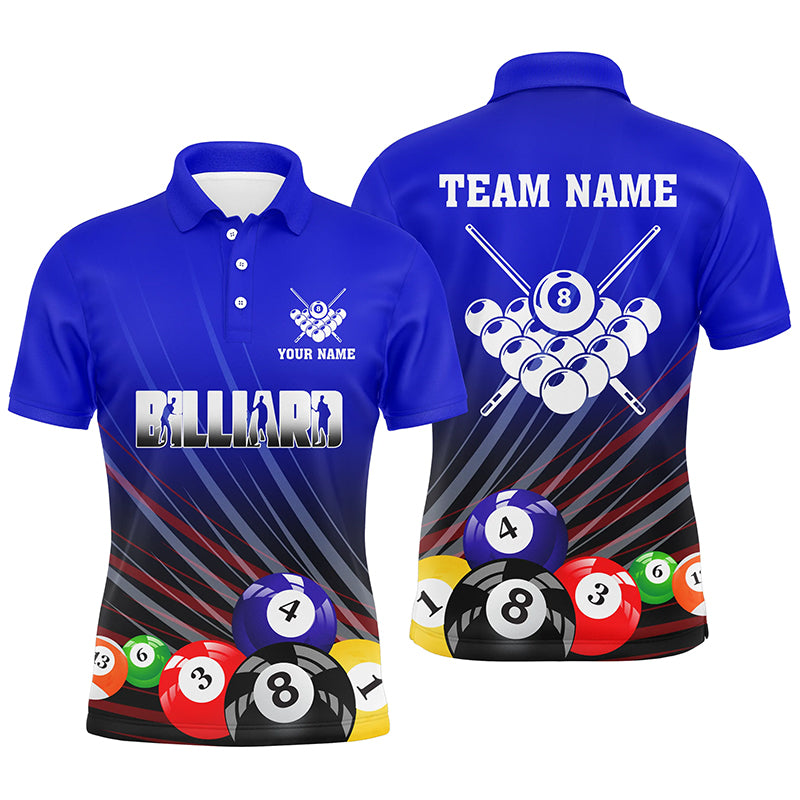 Personalized Blue Billiard Balls Polo Shirts For Men Custom Team Name Billiard Jerseys TDM0667