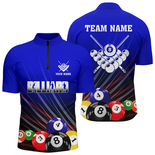 Personalized Blue Billiard Balls Men Quarter-Zip Shirts Custom Team Name Billiard Jerseys TDM0667
