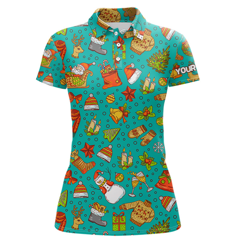 Funny Turquoise Christmas Pattern Women Golf Polo Shirts Custom Christmas Presents For A Golfer TDM3120