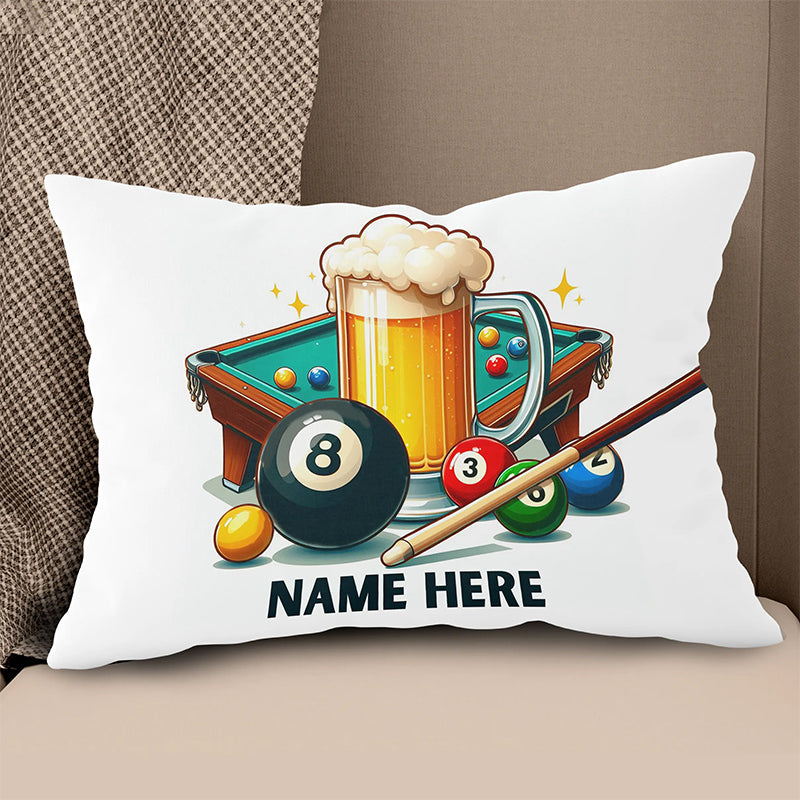 Funny Billiard And Beer Personalized White Pillow, Billiard Cute Pillows TDM0842