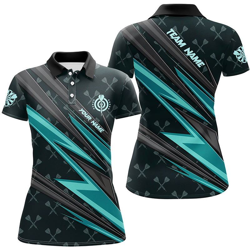 Personalized Turquoise Dart Jerseys Women Dart Polo & Quarter Zip Shirt Custom Team League Dart Shirt TDM3368