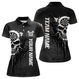 Personalized Black White Dark Skull Darts Polo & Quarter Zip Custom Dart Shirts For Women Dart Jersey TDM3370