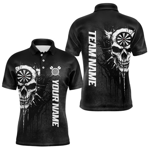 Personalized Black White Dark Skull Darts Polo & Quarter Zip Custom Dart Shirts For Men Dart Jersey TDM3370