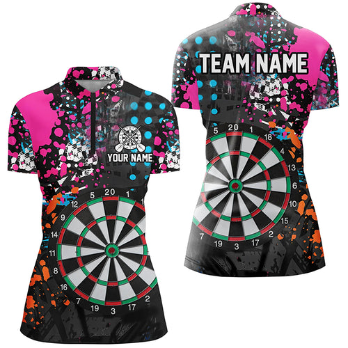 Dartboard Colorful Grunge Women Darts Quarter-Zip Shirt Custom Darts Jersey For Team Player TDM1356
