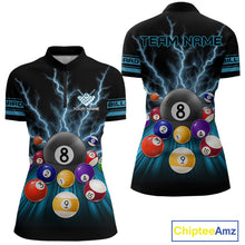 Load image into Gallery viewer, Blue Glowing Electric Billiard Shirts For Women Custom Billiard Jersey Team Polo &amp; Quarter Zip TDM3818