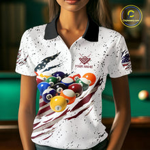Load image into Gallery viewer, Patriotic American Flag Grunge Billiard Jersey For Women Custom Billiard Shirt Polo &amp; 1/4 Zip |White TDM3819