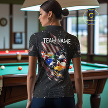 Load image into Gallery viewer, Patriotic American Flag Grunge Billiard Jersey For Women Custom Billiard Shirt Polo &amp; 1/4 Zip |Black TDM3820