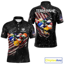 Load image into Gallery viewer, Patriotic American Flag Grunge Billiard Jersey For Men Custom Billiard Shirt Polo &amp; 1/4 Zip |Black TDM3820