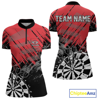 Red Black Grunge Darts Shirts For Women Custom Dart Jersey With Pocket Option TDM4107