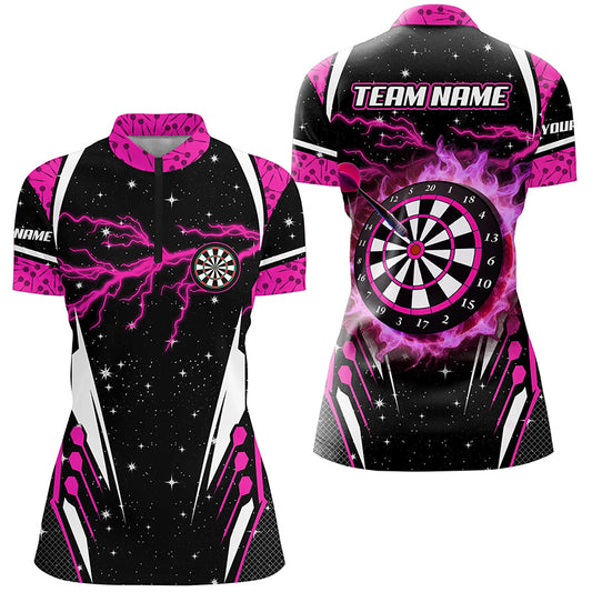 Personalized Thunder Lightning Pink Dart Jerseys Shirts For Women Custom Team League Darts Shirts TDM2148