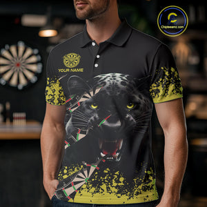 Grunge Black Yellow Panther Dart Shirt For Men Custom Dart Jersey Team Polo & Quarter Zip TDM4484