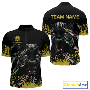 Grunge Black Yellow Panther Dart Shirt For Men Custom Dart Jersey Team Polo & Quarter Zip TDM4484